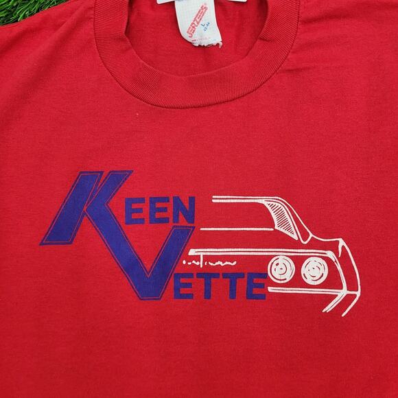 Vintage 80s Keen Vette Z06 Shirt M/L 20x27 Red Car Enthusiast - Picture 10 of 14